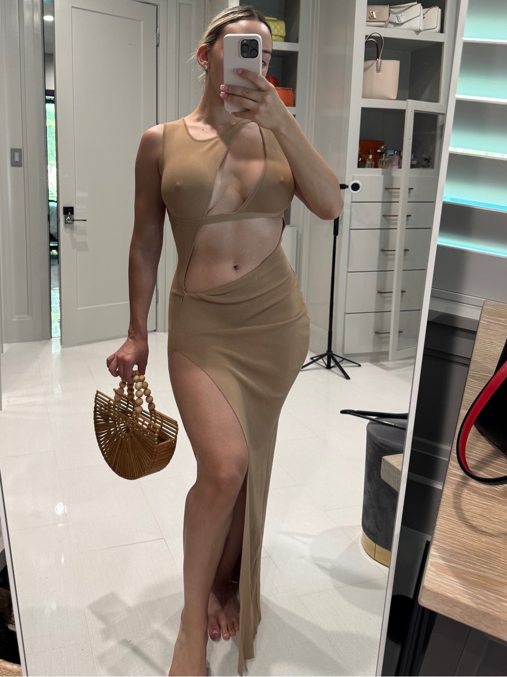 Beach Bunny Tan Sculpted Cutout Maxi Skirt